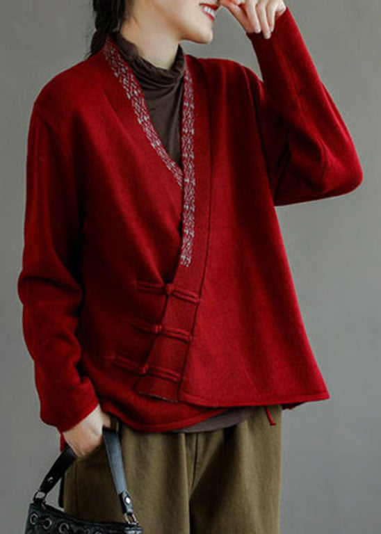 WW | Blue Button V-neck Embroidered Wool Coats Long Sleeve