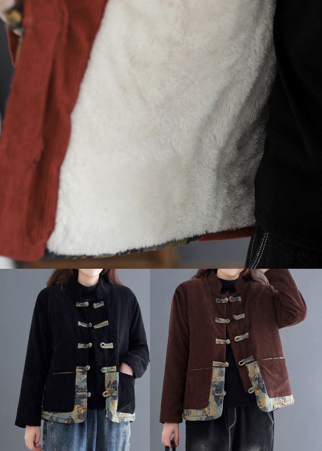 WW | Ziegelrot Dicke Fleece Wolle Gefütterte Cordjacken Winter