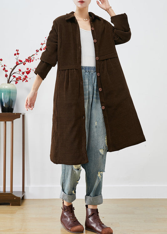 WW | Schokoladenwarme feine Baumwollfüllung Cordtrenchcoats Winter