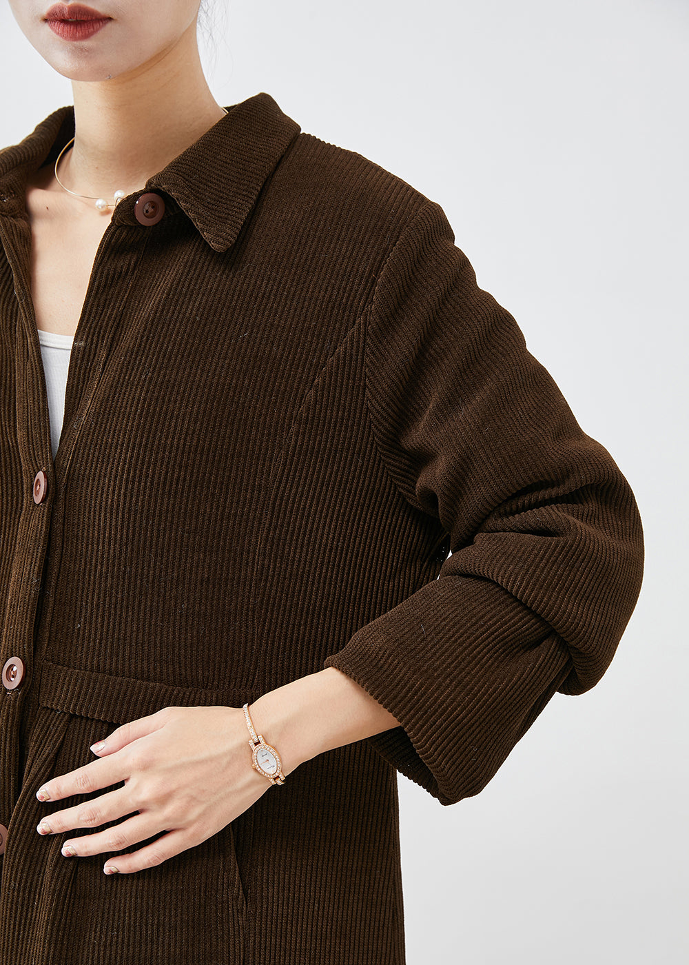 WW | Schokoladenwarme feine Baumwollfüllung Cordtrenchcoats Winter