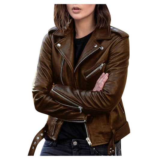 WW | Weinlese Inspirierte Damen Kunstleder Reißverschlussjacke