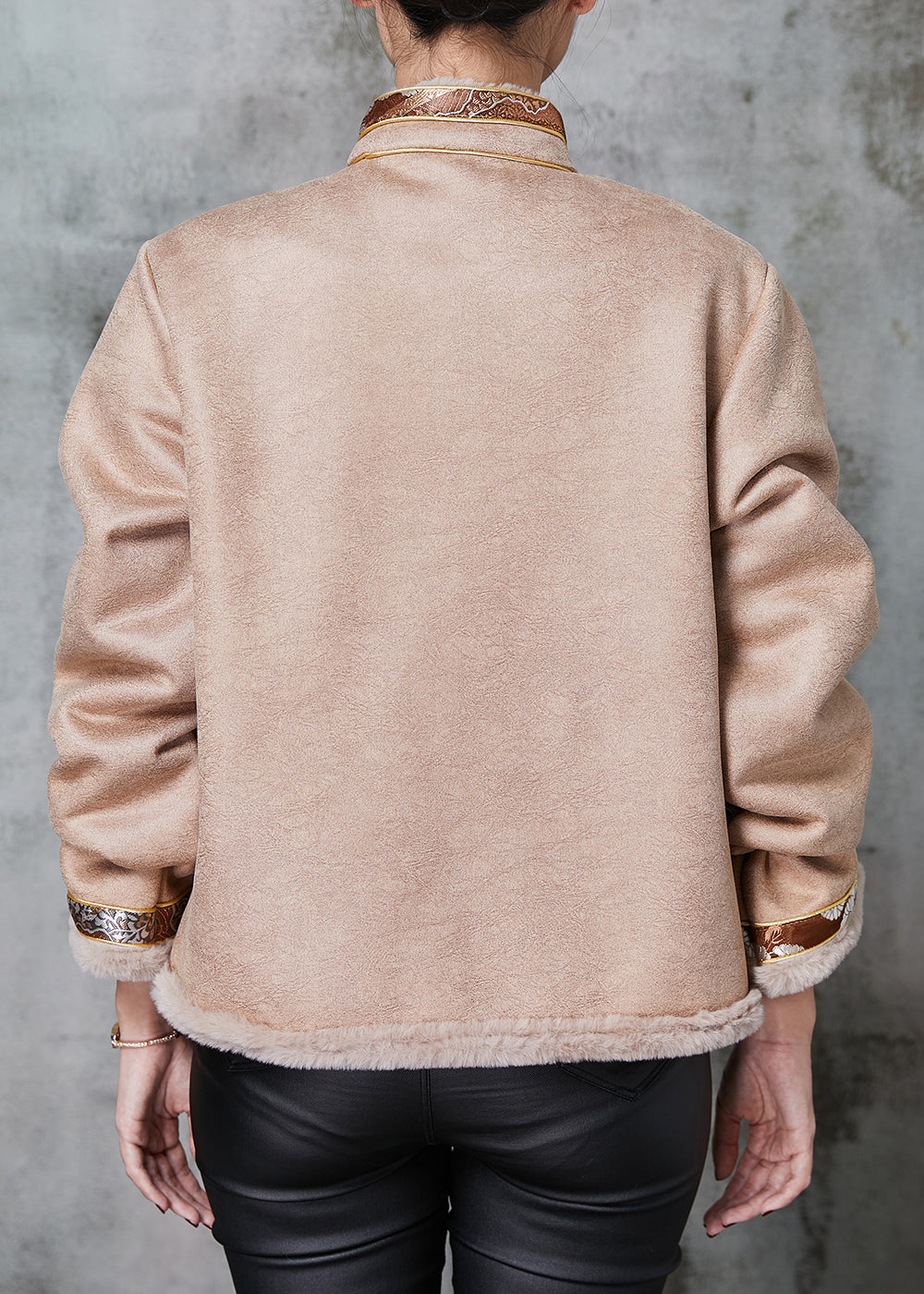 WW | Khaki Chinese Button Patchwork Warm Fleece Coats