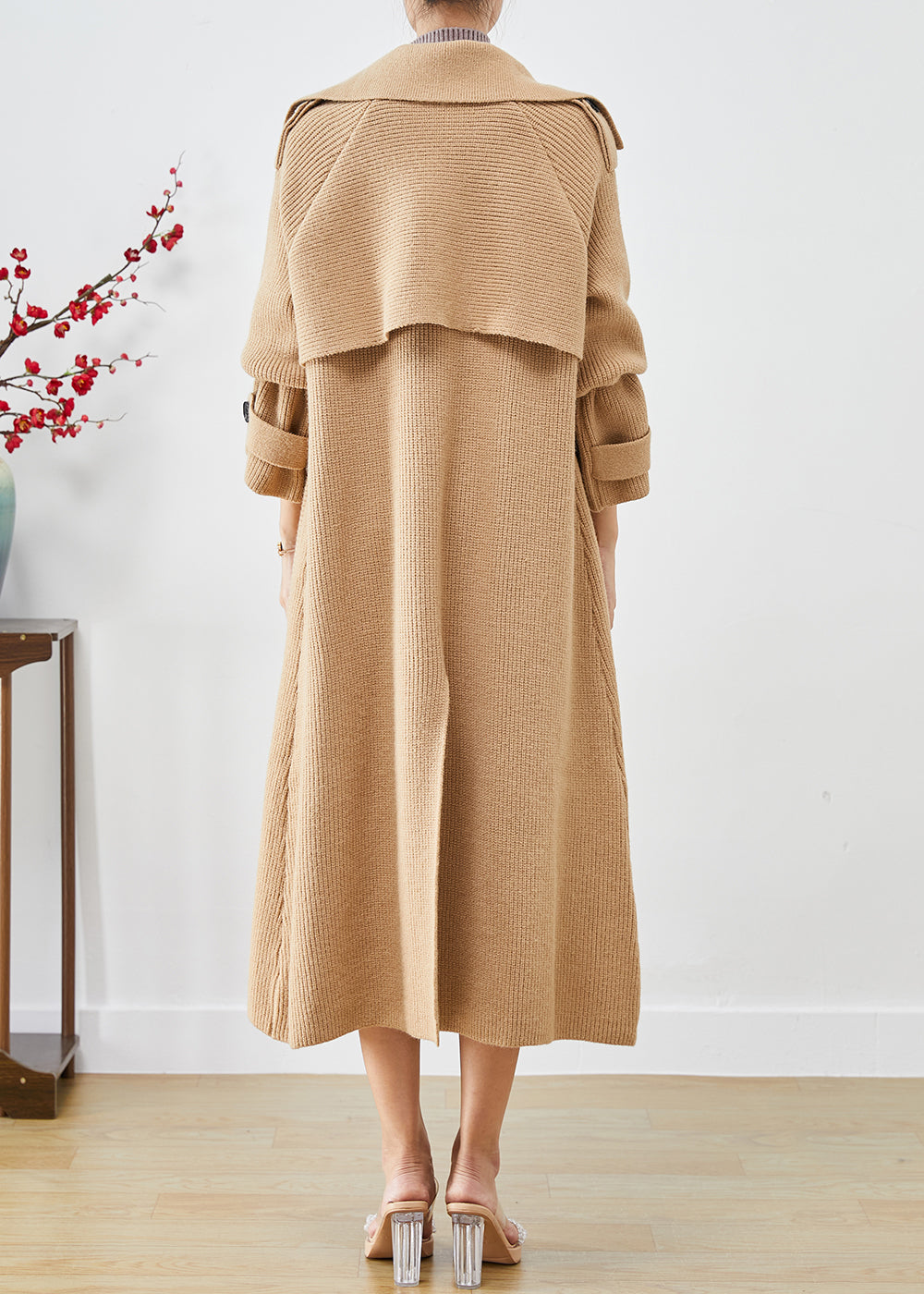 WW | Khaki Double-Breasted Pocket Knit Trench Coats