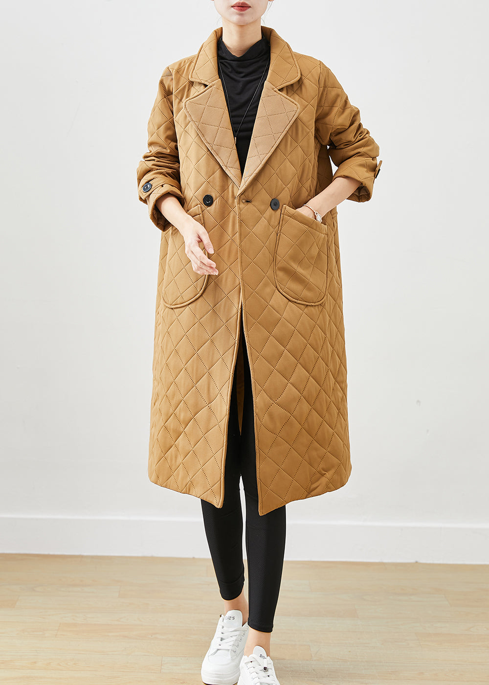 WW | Khaki Notched Plaid Taschen Baumwollmäntel