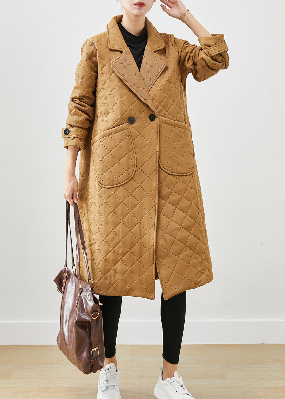 WW | Khaki Notched Plaid Taschen Baumwollmäntel