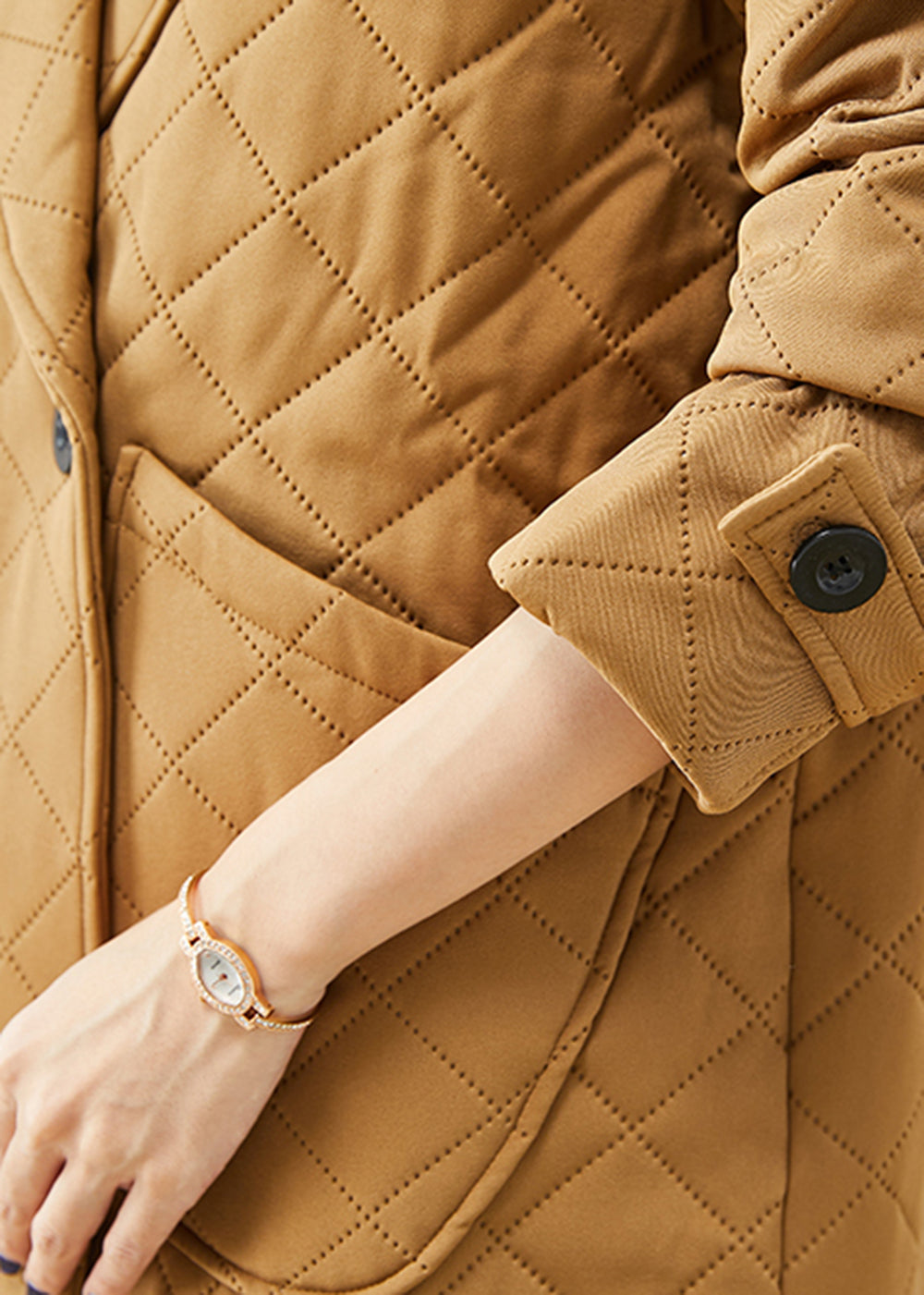 WW | Khaki Notched Plaid Taschen Baumwollmäntel