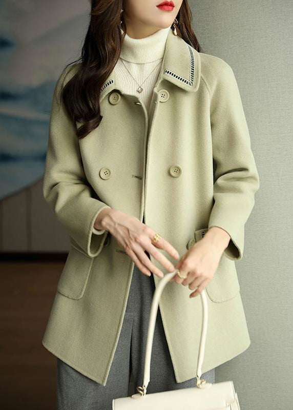 WW | Light Green Peter Pan Collar Pockets Wool Coats Winter