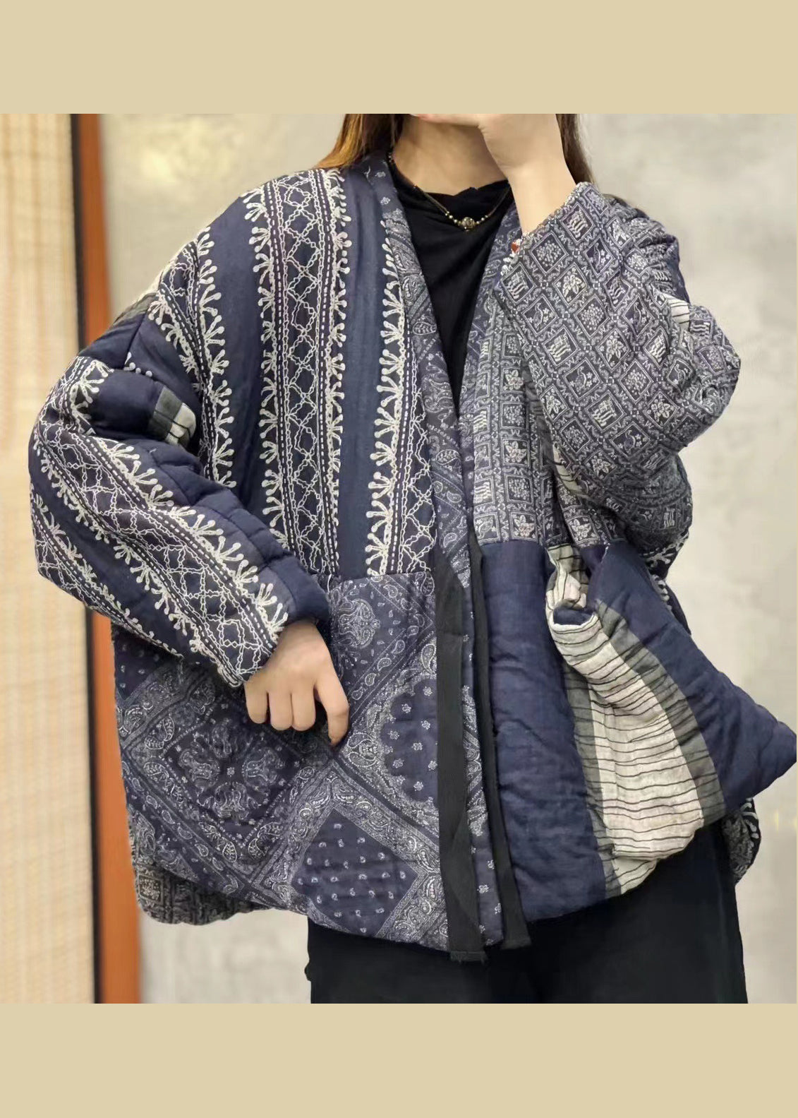 WW | Orange V-neck Pockets Patchwork Fine Cotton Padded Jackets Winter