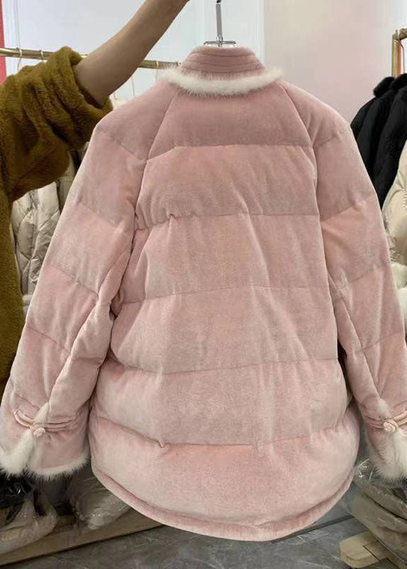 WW | Pink Chinese Button Patchwork Fine Cotton-Filled Winter Coats