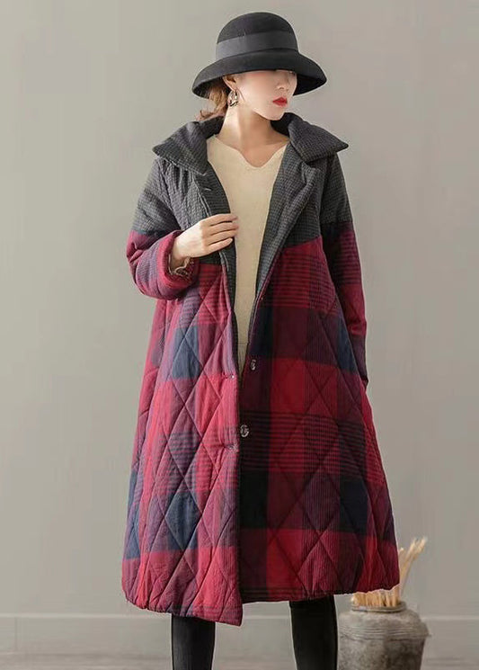 WW | Rote Taschen Karomuster Patchwork Feine Baumwollgefüllte Mäntel Winter