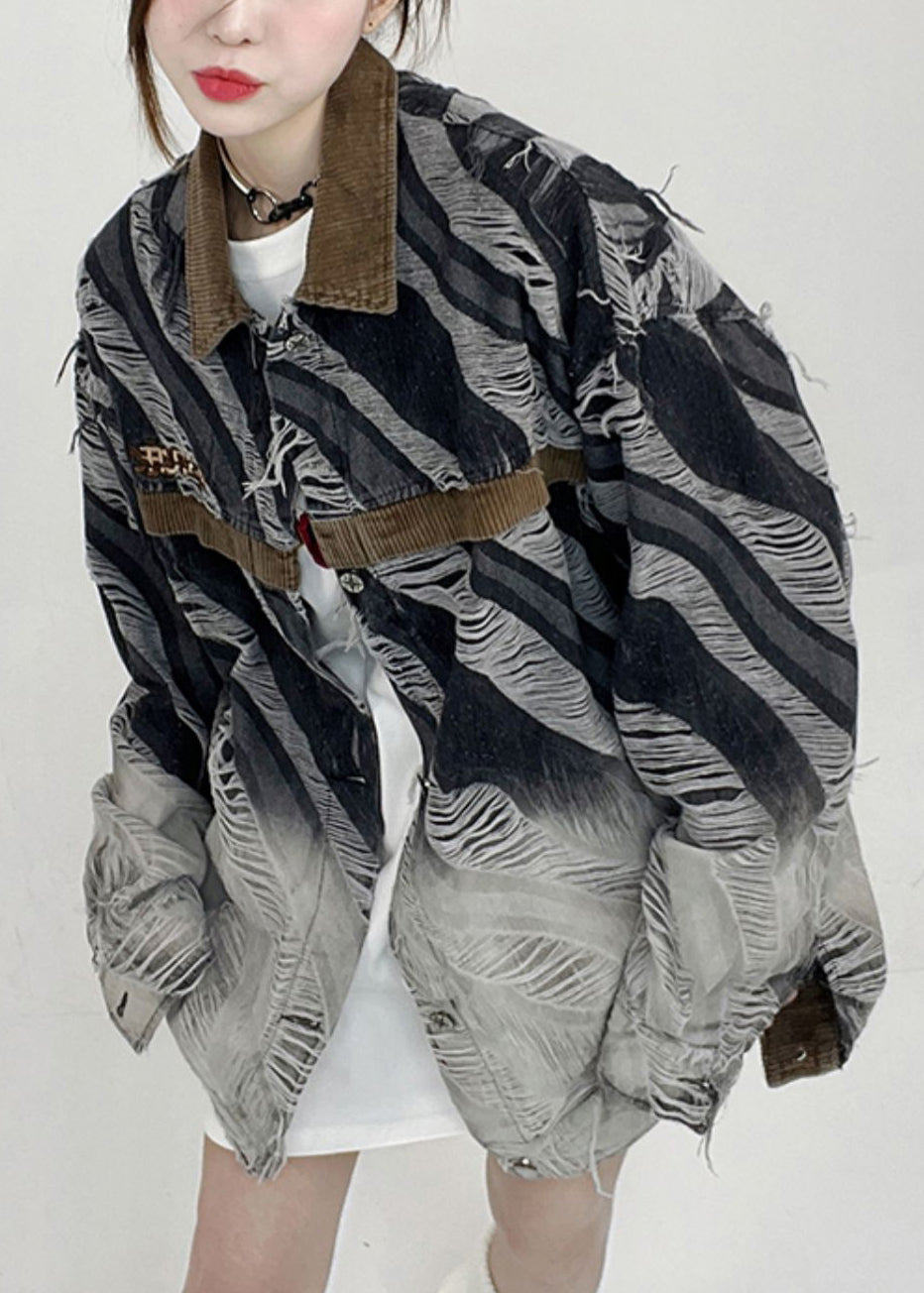 WW | Gestreifte Knopfloch Patchwork Unisex Stil Denim Mäntel