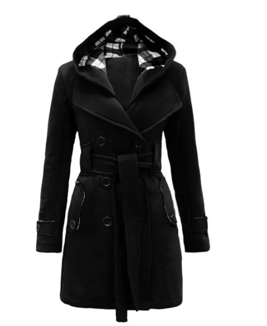 WW | Kapuzen-Peacoat - Zweireihiges Design - Warmer Wollmix - Winteroberbekleidung
