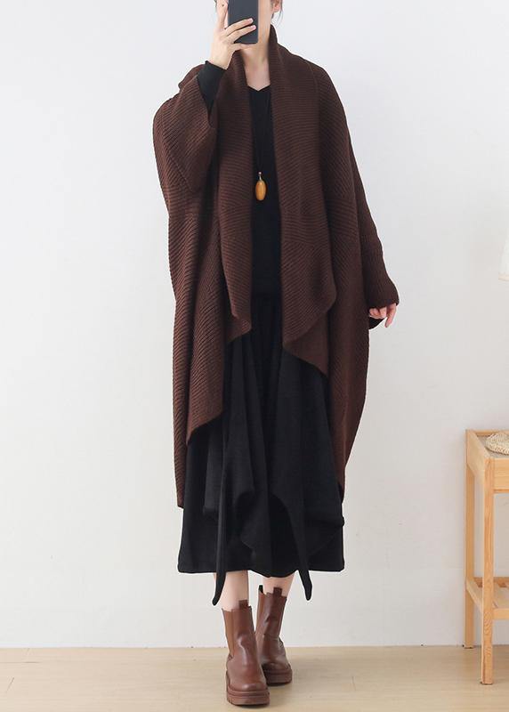 WW | Knitted Sweat Tops Casual Chocolate V-Neck Batwing Sleeve Sweaters