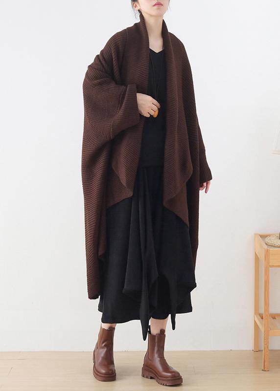 WW | Strick Sweat Tops lässig schokoladenfarbener V-Ausschnitt Batwing Ärmel Mäntel