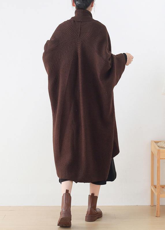 WW | Strick Sweat Tops lässig schokoladenfarbener V-Ausschnitt Batwing Ärmel Mäntel