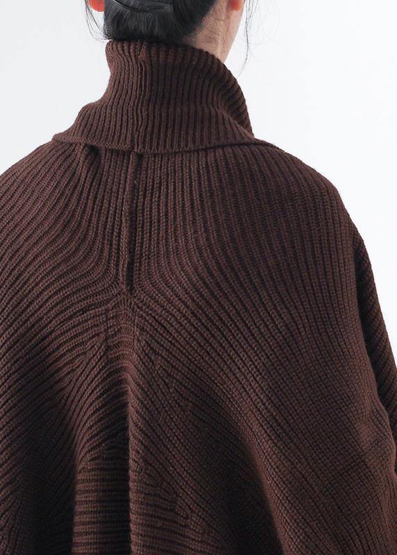 WW | Strick Sweat Tops lässig schokoladenfarbener V-Ausschnitt Batwing Ärmel Mäntel