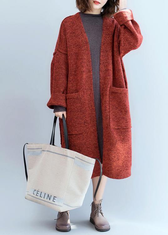 WW | Strickmantel oversized rot Fledermausärmel Taschen Mäntel