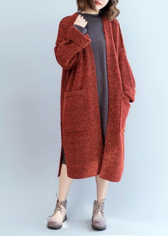 WW | Strickmantel oversized rot Fledermausärmel Taschen Mäntel