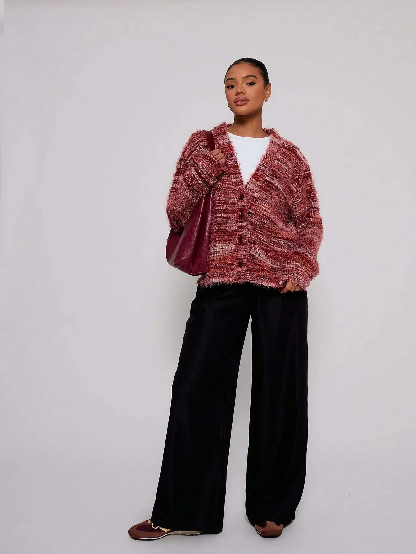 WW | Damen Multicolor Gebrachte Strickjacke mit Knopfverschluss und Langen Ärmeln