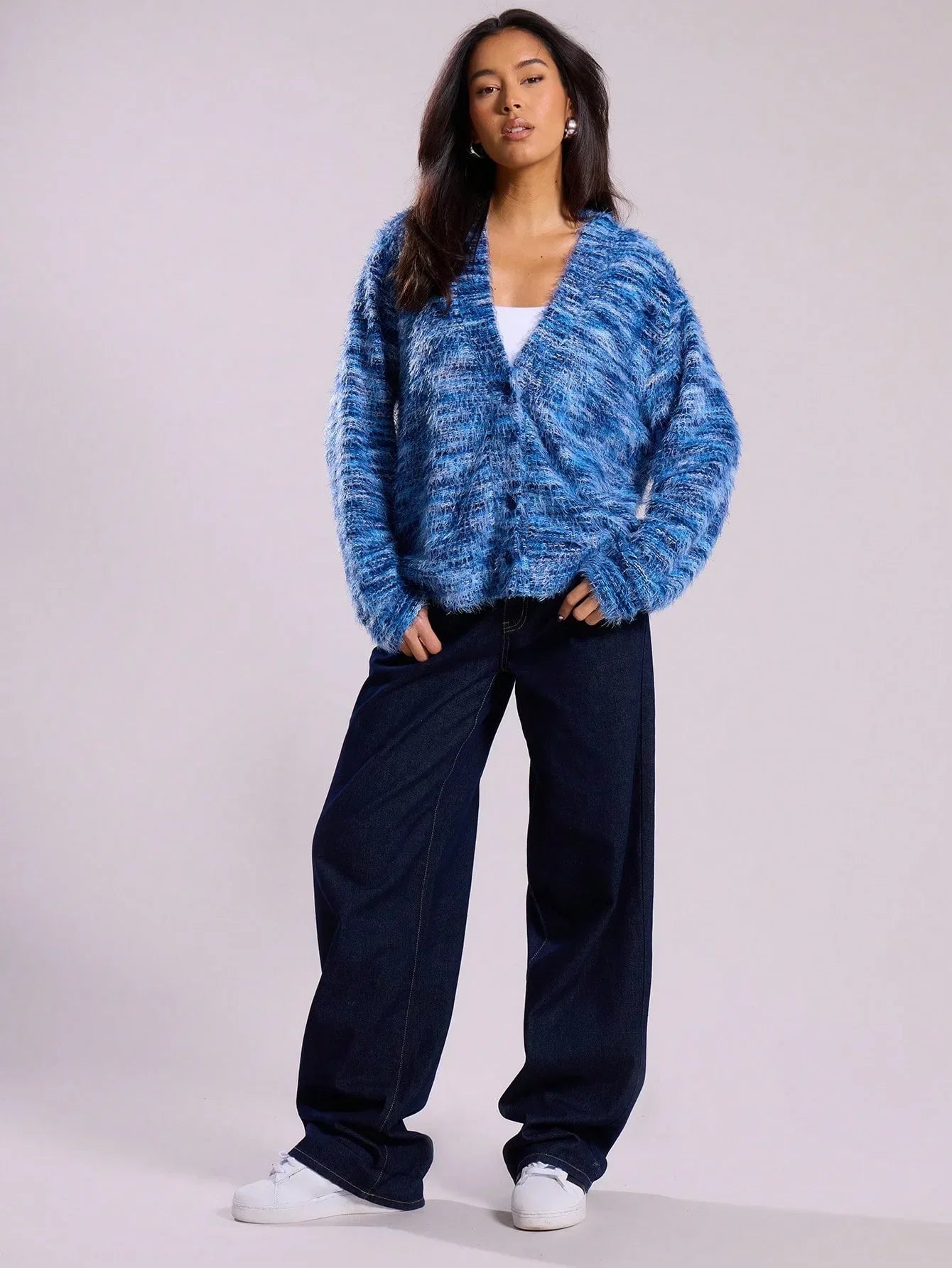 WW | Damen Multicolor Gebrachte Strickjacke mit Knopfverschluss und Langen Ärmeln