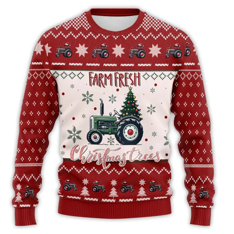 WW | Weihnachtspullover mit Traktor-Druck - Bequemer & festlicher Herren Baumwollpullover