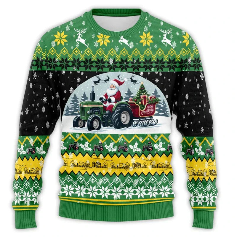 WW | Weihnachtspullover mit Traktor-Druck - Bequemer & festlicher Herren Baumwollpullover