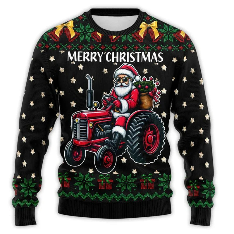 WW | Weihnachtspullover mit Traktor-Druck - Bequemer & festlicher Herren Baumwollpullover