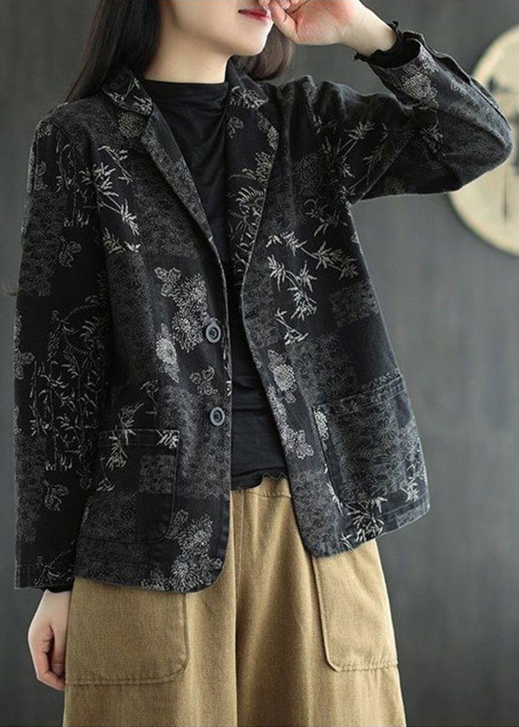 WW | Black Notched Print Denim Coats