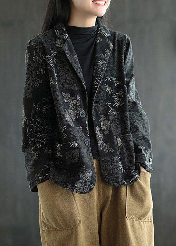 WW | Black Notched Print Denim Coats
