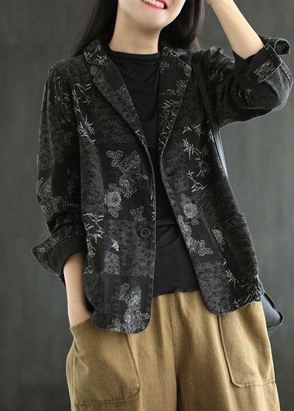 WW | Black Notched Print Denim Coats