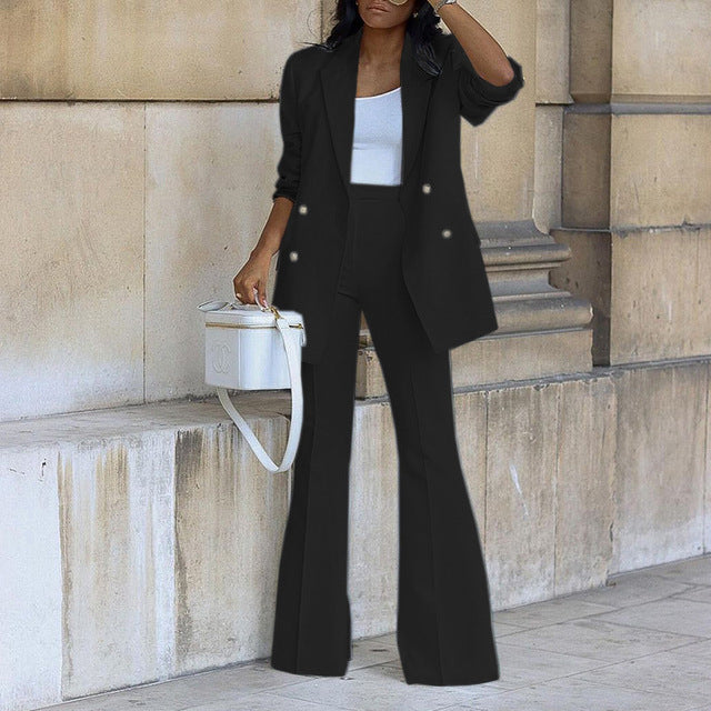 WW | Geknöpfte Blazer mit Schlaghose Zwei-teil Set