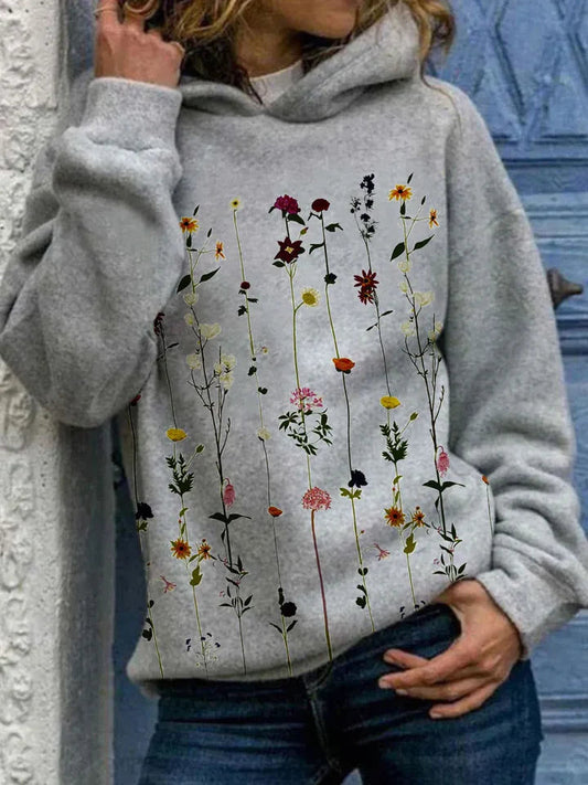 WW | Kapuzenpullover Bequem Grau Pullover Kapuzenpullover Blumen Kapuzenpullover