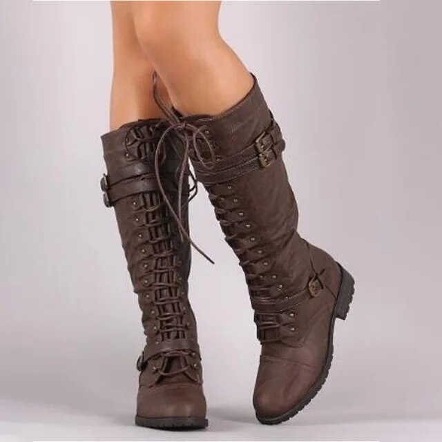 WW | Buckle Detail Retro Style Lace-up Boots