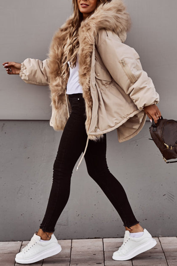 WW | Parka Jacke Kapuze Kordel Fellgefütterte Jacke Winterjacke