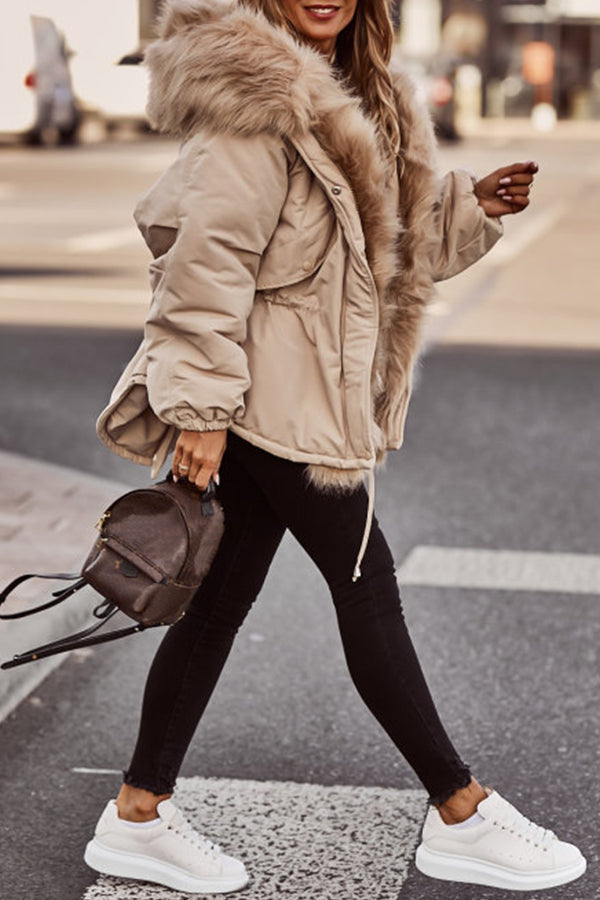 WW | Parka Jacke Kapuze Kordel Fellgefütterte Jacke Winterjacke