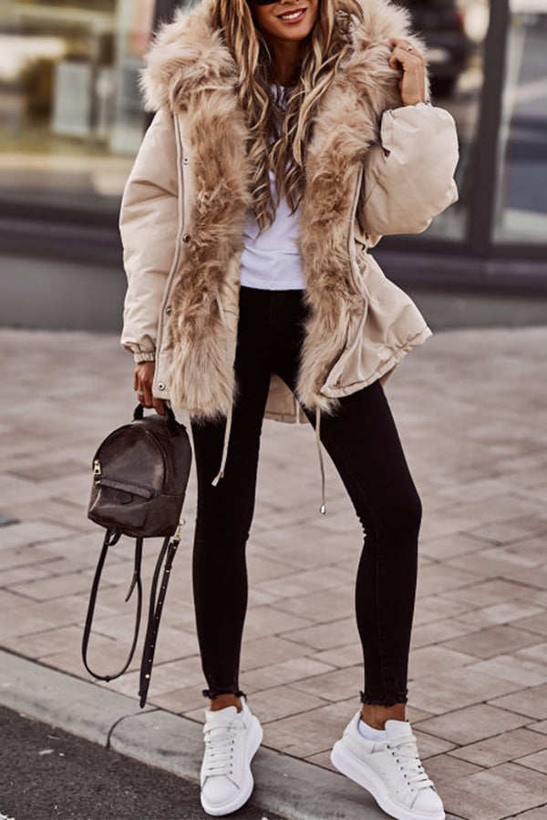 WW | Parka Jacke Kapuze Kordel Fellgefütterte Jacke Winterjacke