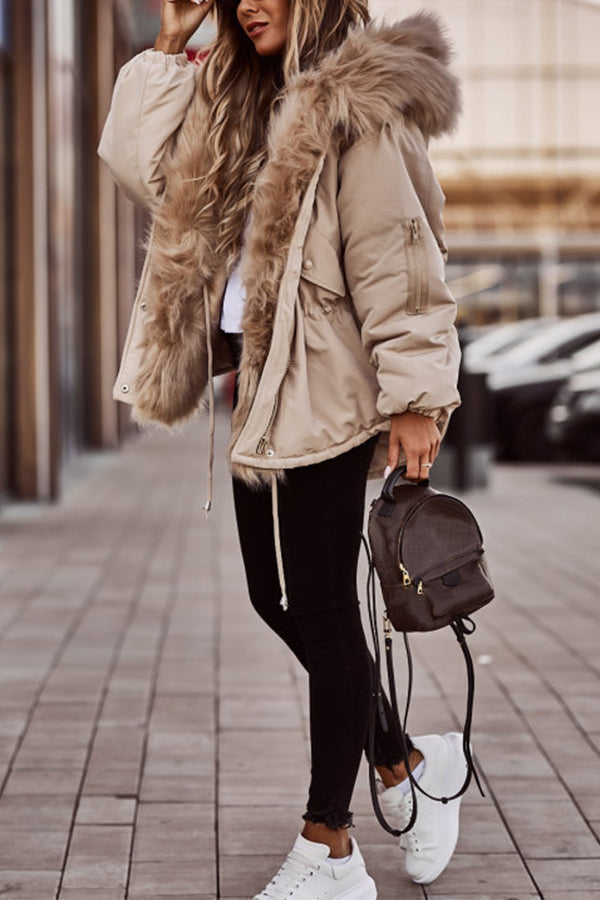 WW | Parka Jacke Kapuze Kordel Fellgefütterte Jacke Winterjacke