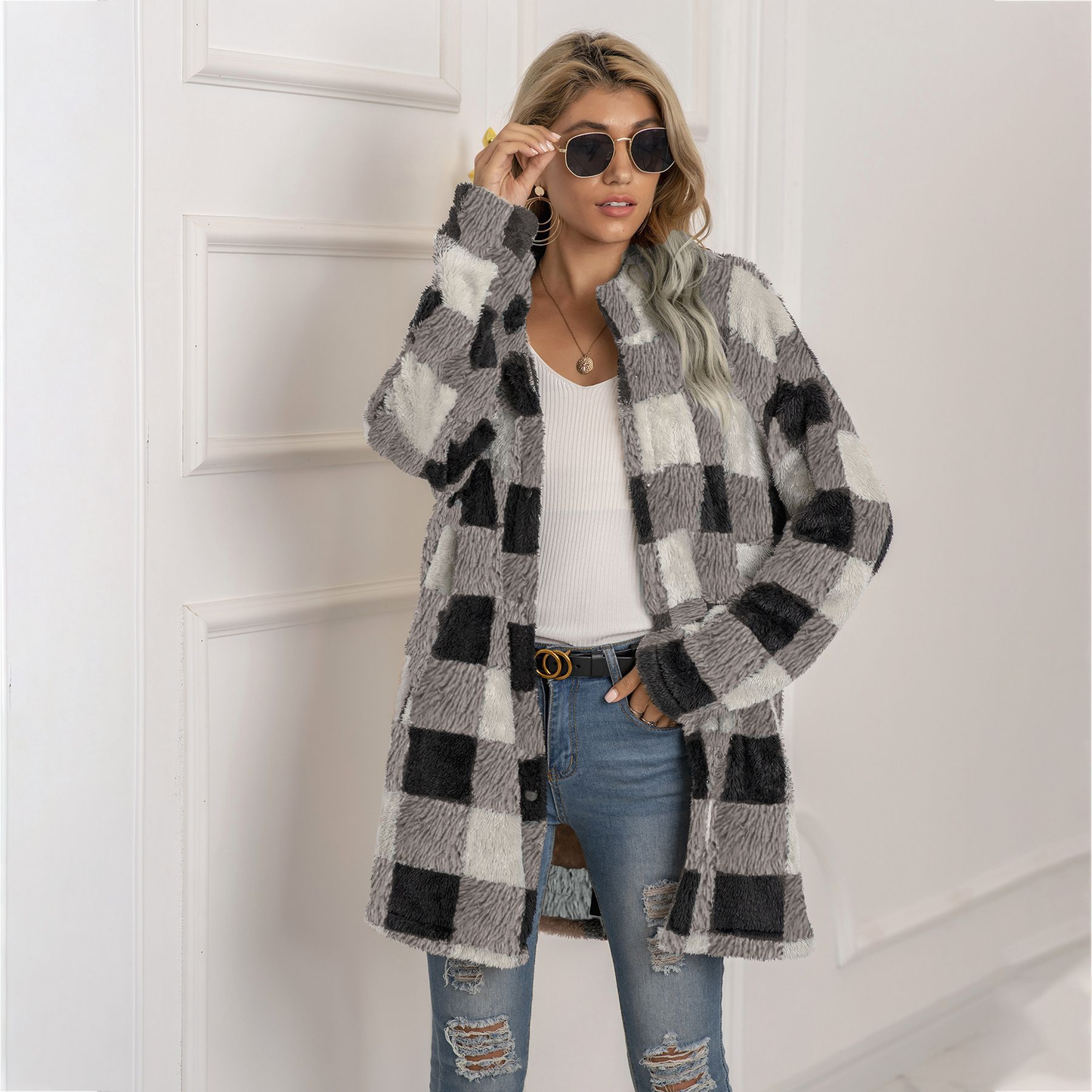 WW | Coat - Plus Size - Soft and Warm - Plaid Pattern - Button Closure