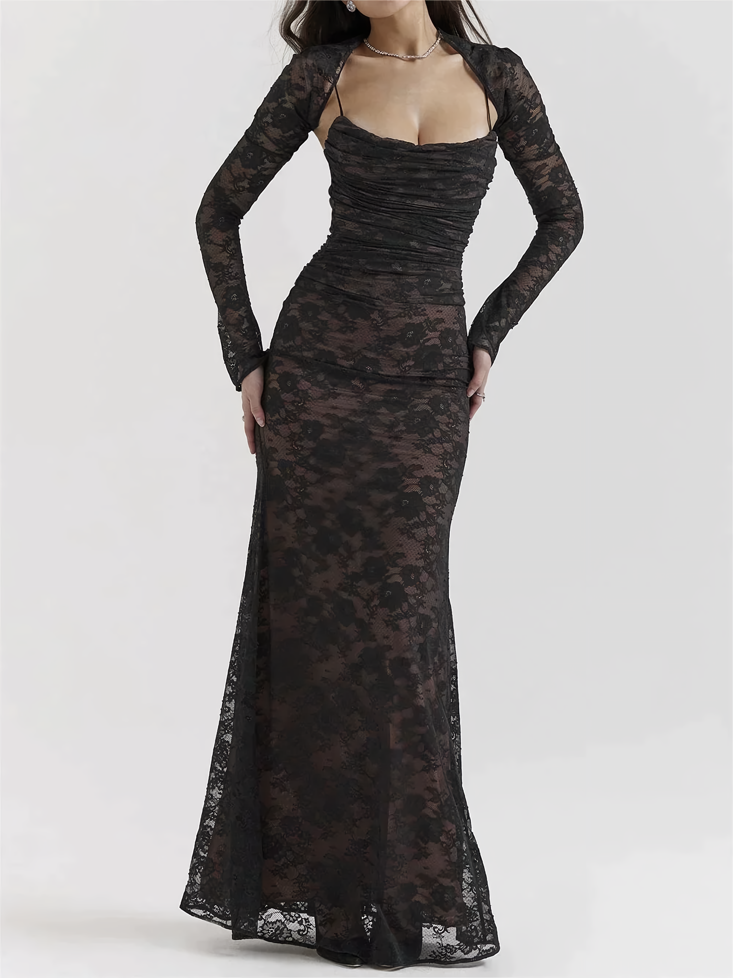 WW | Peak Maxi Dress Elegant Long Sleeve Square Neck Formal Evening Gown