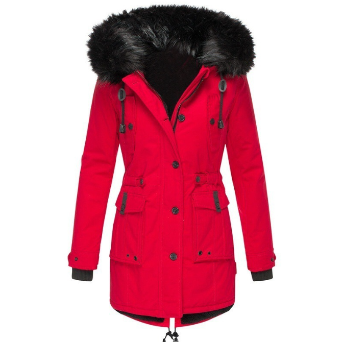 WW | Modeled fit Faux fur hood Adjustable waist mid-length