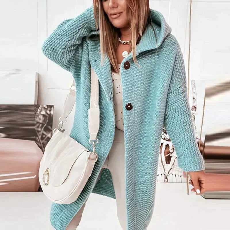 WW | Hooded Cardigan Wool Blend Relaxed Fit Long Knitted Model