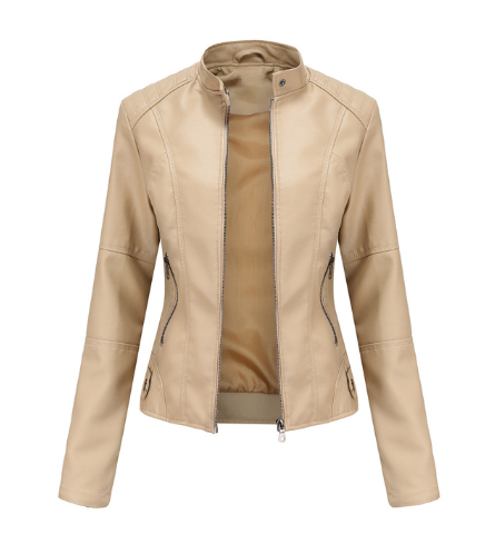 W&W Women's Leather Jacket with Mandarin Collar