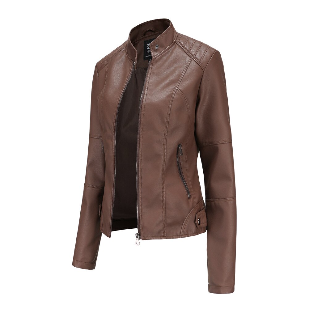 W&W Women's Leather Jacket with Mandarin Collar