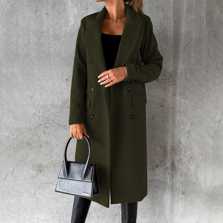 WW | Women's Double-Breasted Coat – Tailored Fit – Wool Blend – Knee-Length – Dressy Style