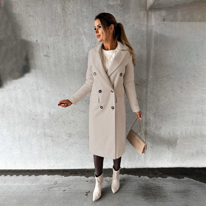 WW | Women's Double-Breasted Coat – Tailored Fit – Wool Blend – Knee-Length – Dressy Style