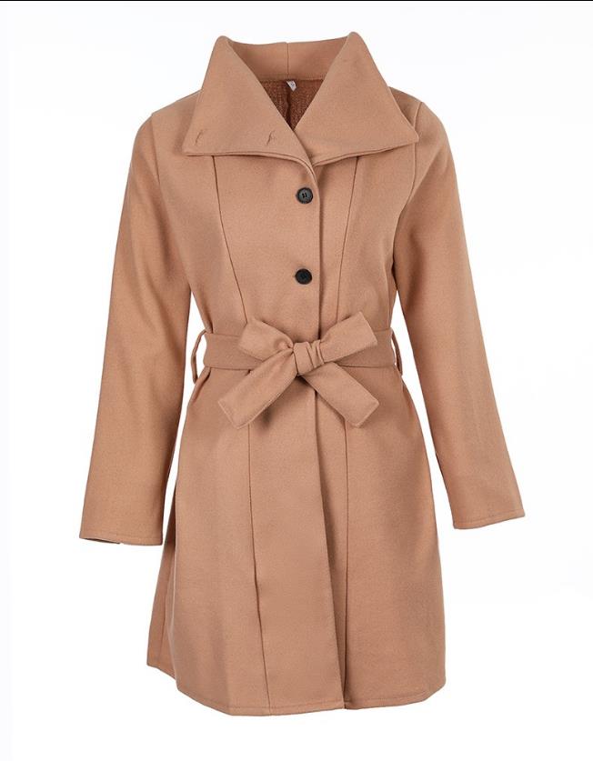 WW | Damen Langer Trenchcoat mit Knopfverschluss und Taillengürtel