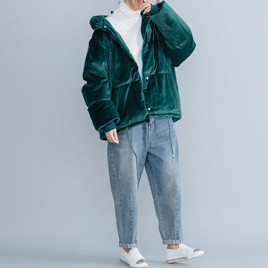WW | army green Damen Parkas Locker sitzende Stehkragen Daunenjacke Frauen dicke Winterjacken