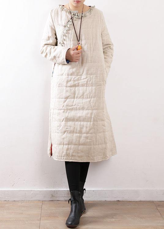 WW | beige Mäntel lässige Schneejacken Chinesischer Knopf seitlich offen Winteroberbekleidung
