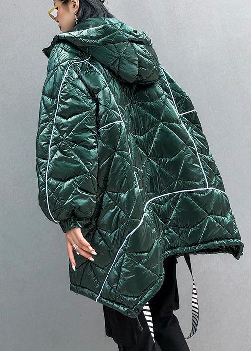 WW | Oversized Jackets & Coats Hooded Coats Green Asymmetrical Drawstring Hem Women's Parka