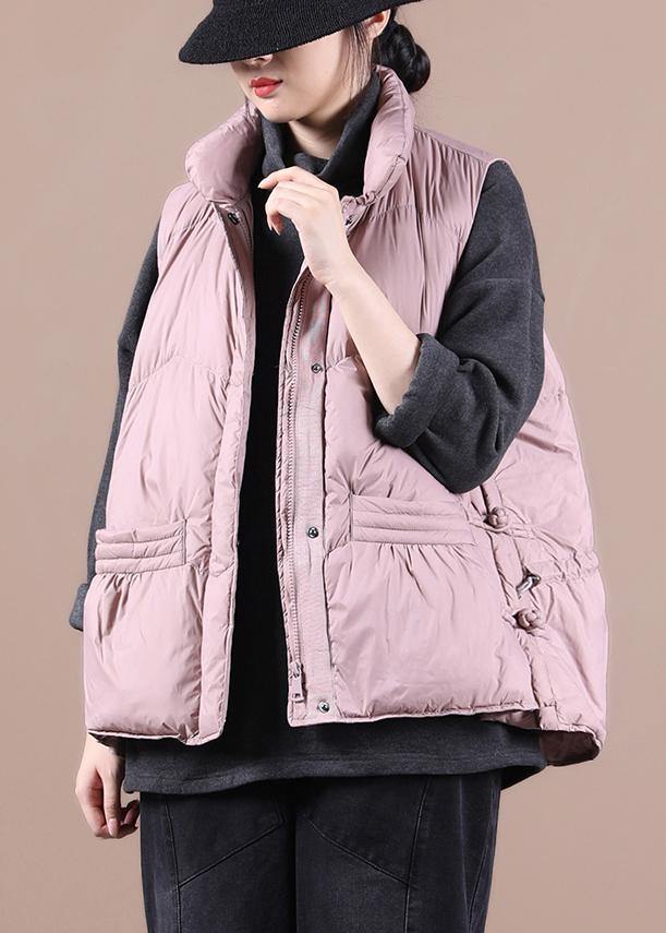 WW | Pink Down Coat Winter Loose Fit Women's Parka Stand-Up Collar Zipper Jackets